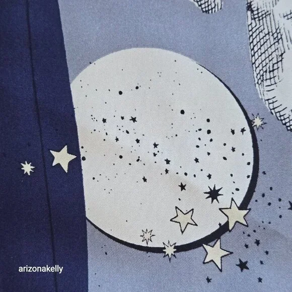 NWT Ann Taylor Silk Square Scarf Celestial Moon Stars Butterflies - Picture 10 of 12